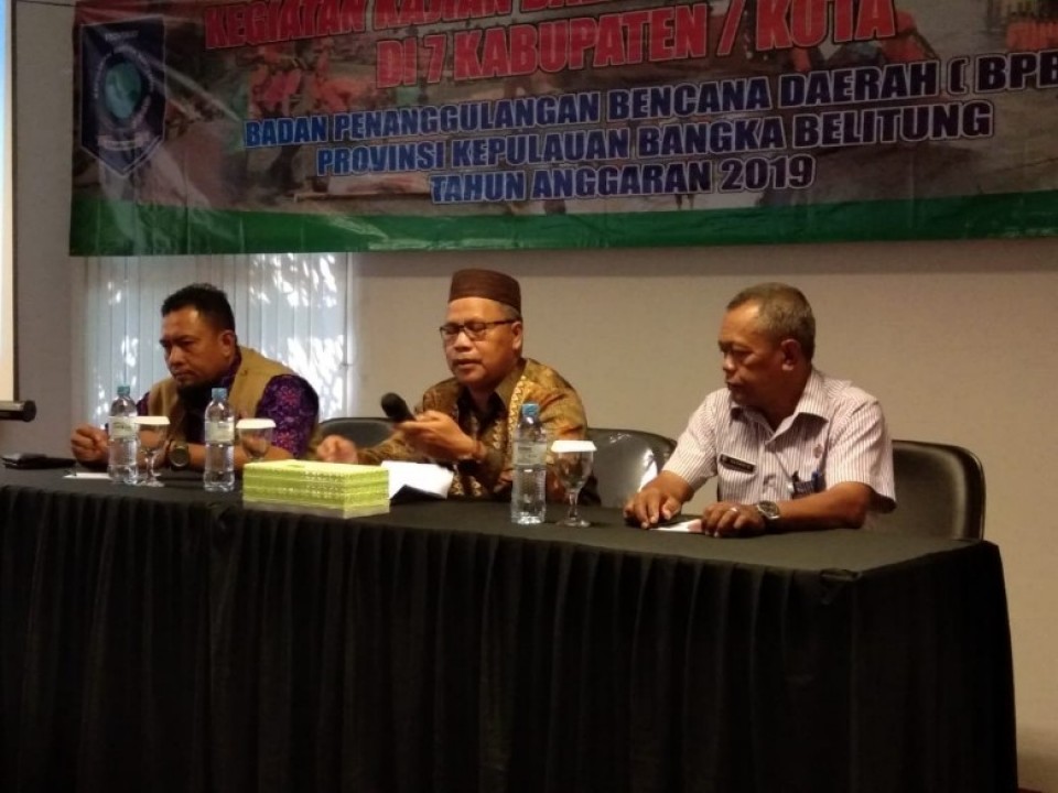 Badan Penanggulangan Bencana Daerah (BPBD) Provinsi Kepulauan Bangka Belitung (Babel), gelar Kegiatan Kajian Daerah Rawan Bencana di 7 Kabupaten atau Kota BPBD Babel, di Sun Hotel, Kamis (01/08/2019).
