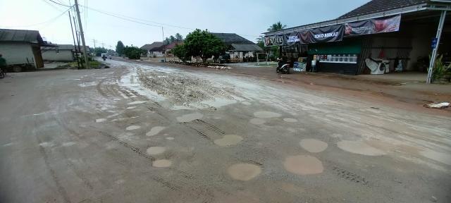 Ruas jalan Koba Lubuk Besar Sangat memprihatinkan akibat banyaknya jalan yang berlubang