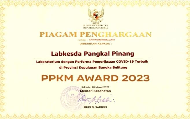 Labkesda Pangkalpinang Terima Penghargaan PPKM Award 2023 Dari Kemenkes