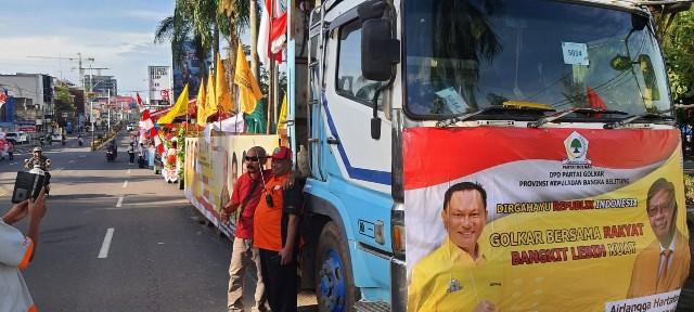Meriahkan HUT RI ke 77, DPD Partai Golkar Babel Ikut Pawai Kendaraan Hias