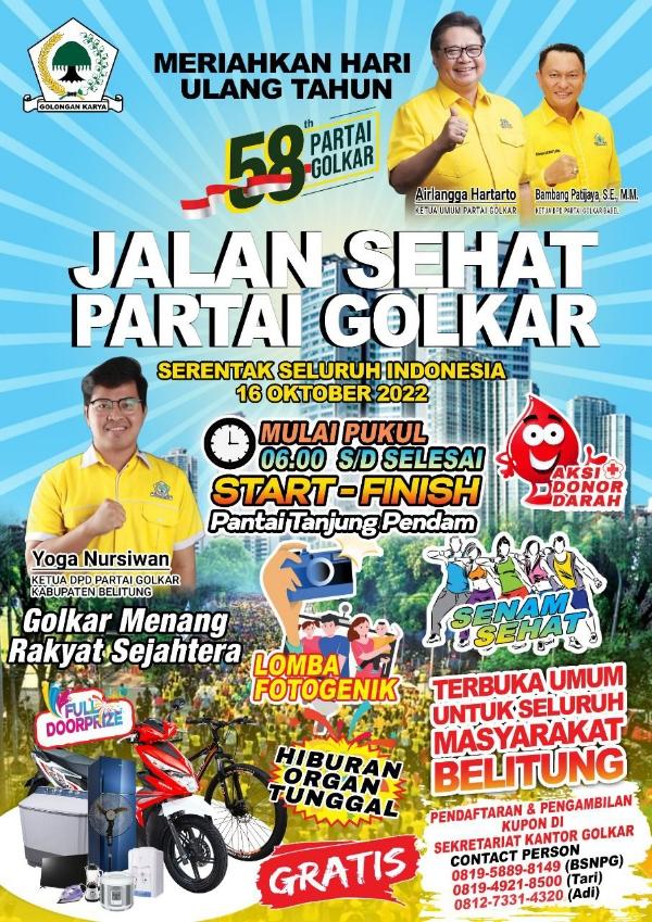 Pecah Rekor Muri, Jalan Sehat Partai Golkar di Pulau Belitung Dimeriahkan Lomba Fotogenik dan Ratusan Doorprize