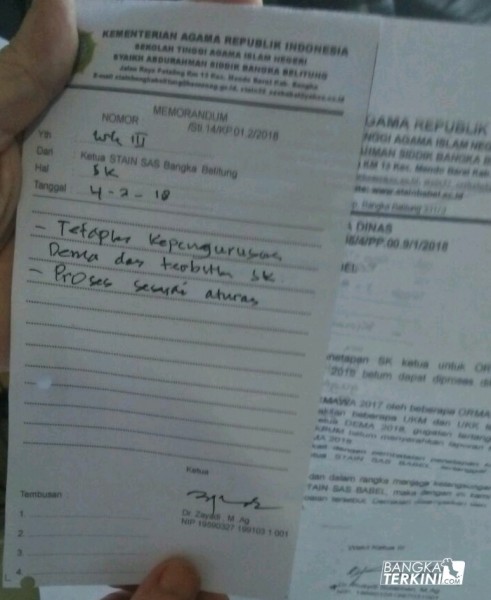 Surat Rekomendasi Penetapan Dewan Mahasiswa.