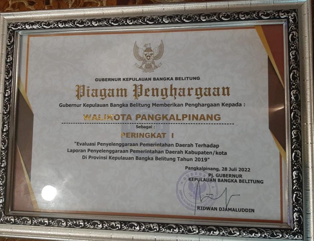 Pemkot Pangkalpinang Raih Peringkat 1 Status Kinerja Penyelenggaraan Pemerintah Daerah Se-Bangka Belitung