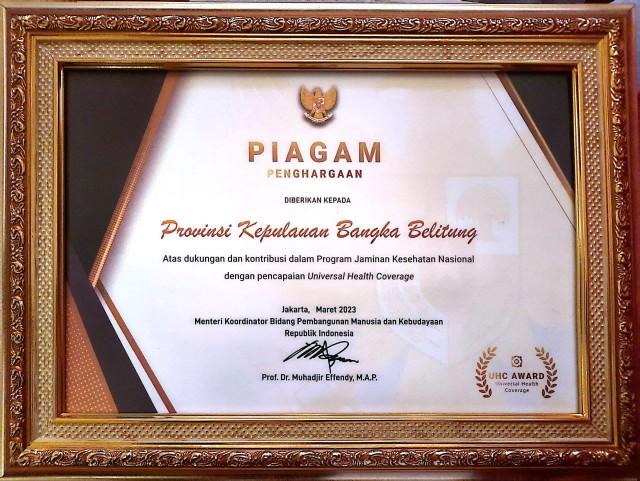 Pemprov Kep. Bangka Belitung Raih Penghargaan UHC Award 2023