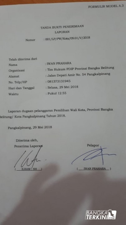 Tanda Bukti Penerimaan Laporan