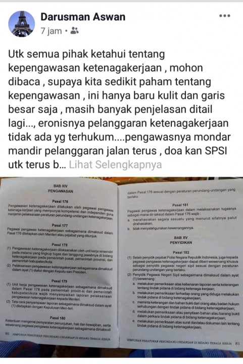 Screen Shot Akun Facebook Darusman Aswan, Ketua SPSI Babel.