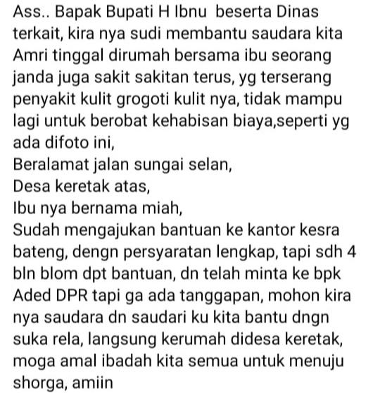 Status akun HL di Facebook sebelum dihapus