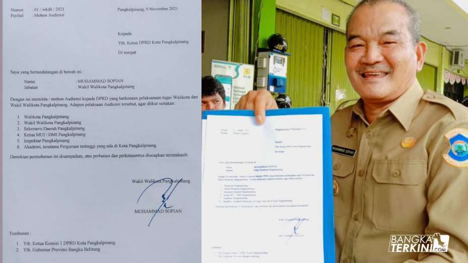 Wakil Wali Kota Pangkalpinang M. Sopian saat pegang Surat Permohonan Audiensi ke DPRD Pangkalpinang.