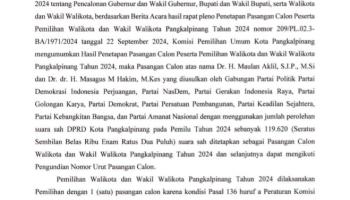 KPU Pangkalpinang Penetapan Calon Walikota dan Wakil Walikota Pangkalpinang