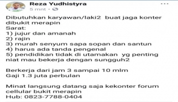 Bekerja dari pukul 15:00 - 22:00 WIB, info lebih lanjut,