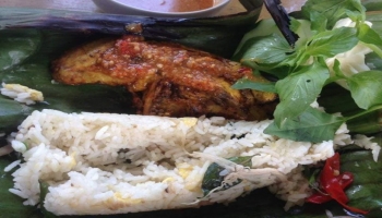 Sekepal nasi itu biasanya diisi dengan suwiran ayam, ikan, juga,