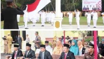 ‎BANGKA TENGAH, BANGKATERKINI - Upacara peringatan Hari Lahir Pancasila tahun 2025 di Pemkab Bangka Tengah kali ini dipimpin oleh Kapolres,