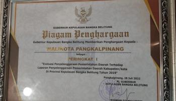 Pemkot Pangkalpinang Raih Peringkat 1 Status Kinerja Penyelenggaraan Pemerintah Daerah,