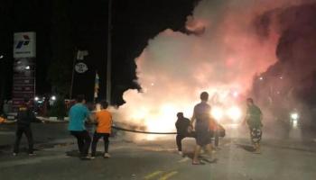 Satu Unit Mobil Sedan Hangus Terbakar Usai Isi BBM di,