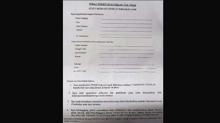 Surat Pernyataan Vaksin Wali Murid